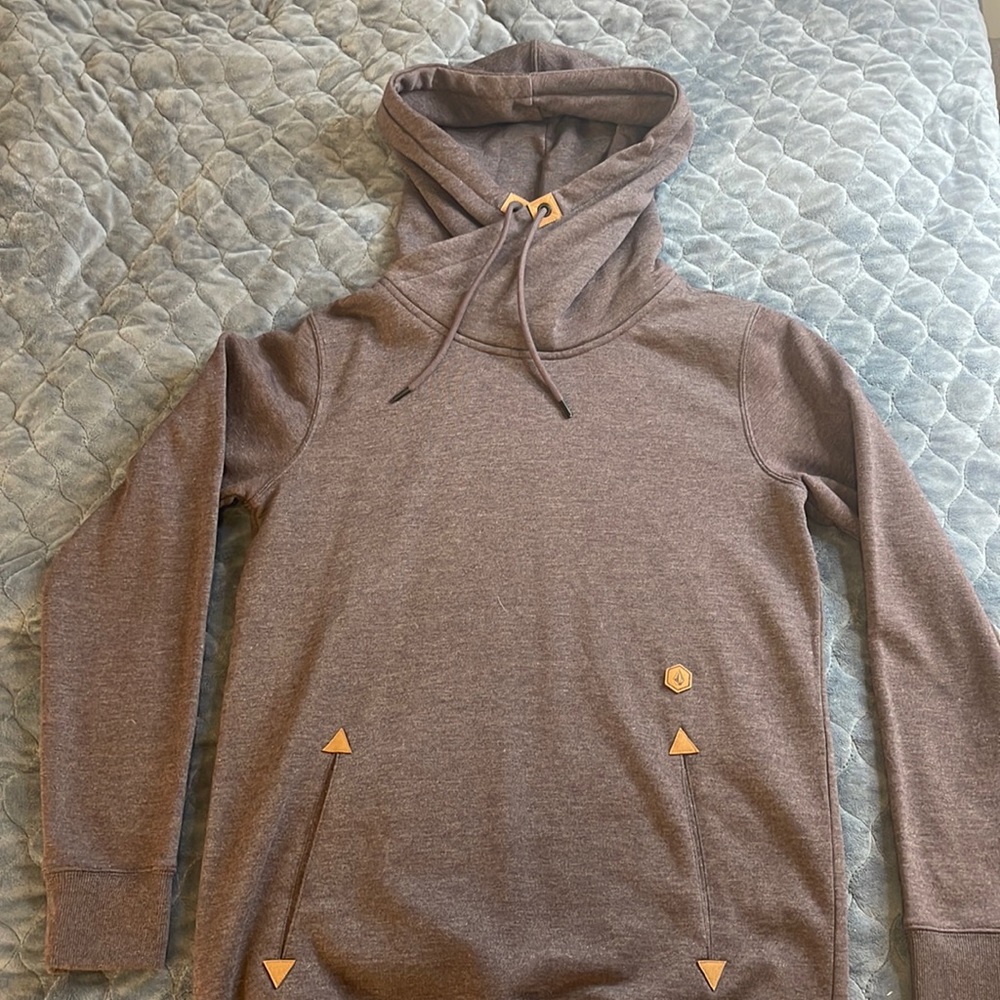 Volcom Brown Heather Pullover Hoodie with Contrast Tabs